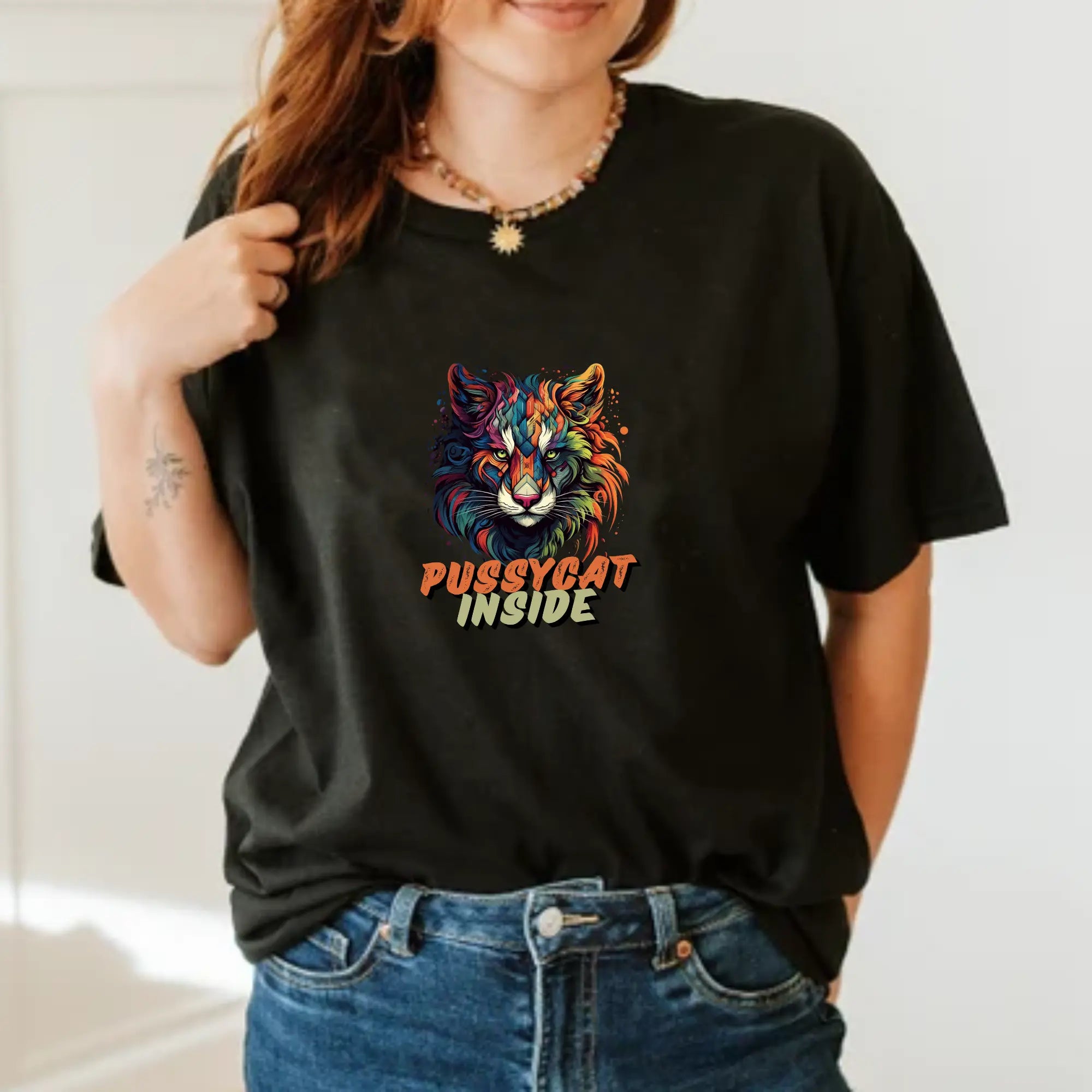 Pussycat Inside T-Shirt | Custom Cat Graphic Tee Unisex T-Shirt | Teezers Apparel Printify