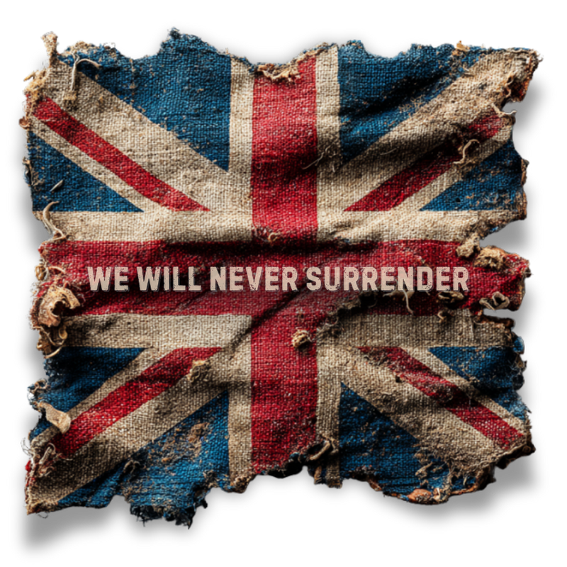 "We Will Never Surrender" Inspirational Unisex T-Shirt for Great Britain – Motivational Quote Tee for Everyday Strength (UK)