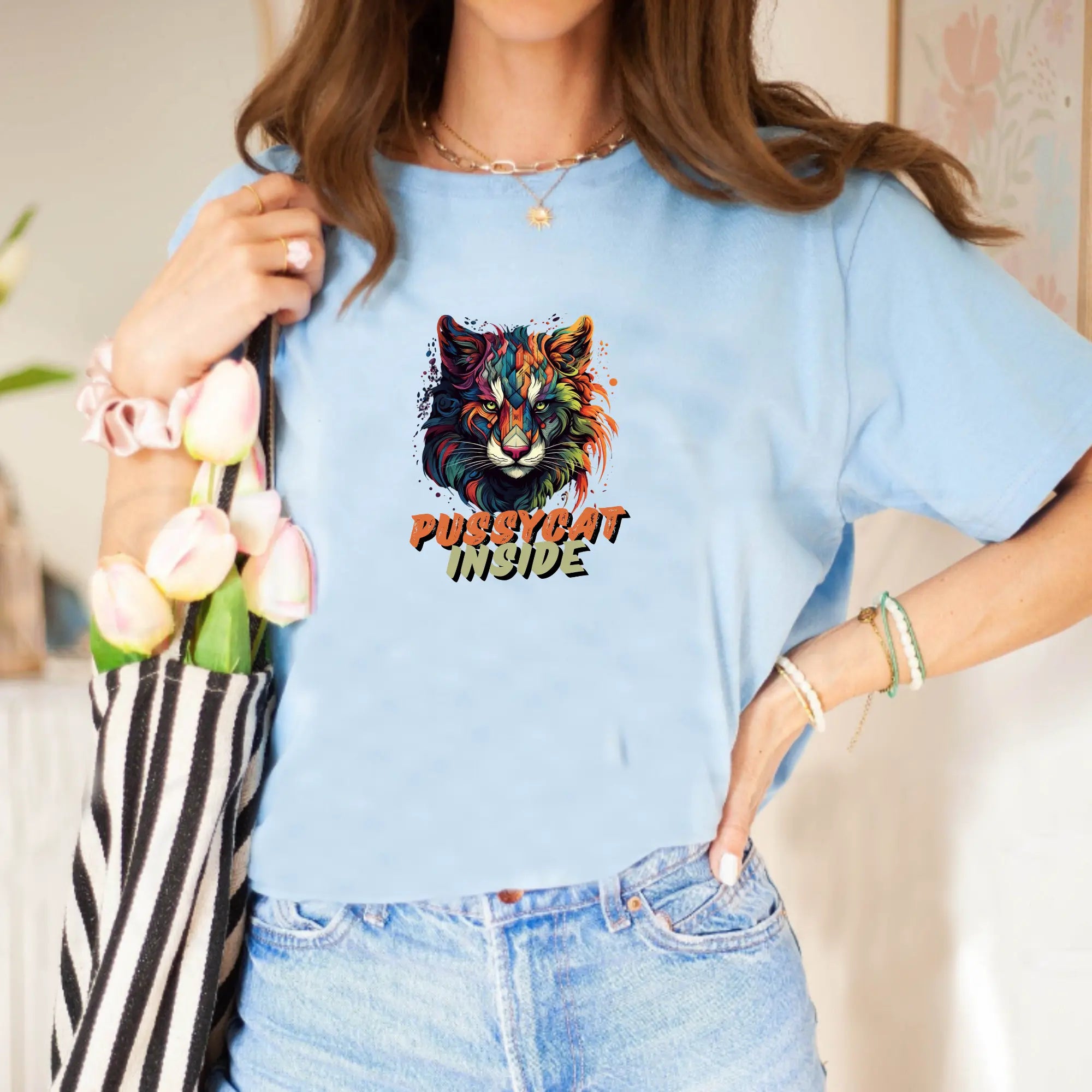 Pussycat Inside T-Shirt | Custom Cat Graphic Tee Unisex T-Shirt | Teezers Apparel Printify