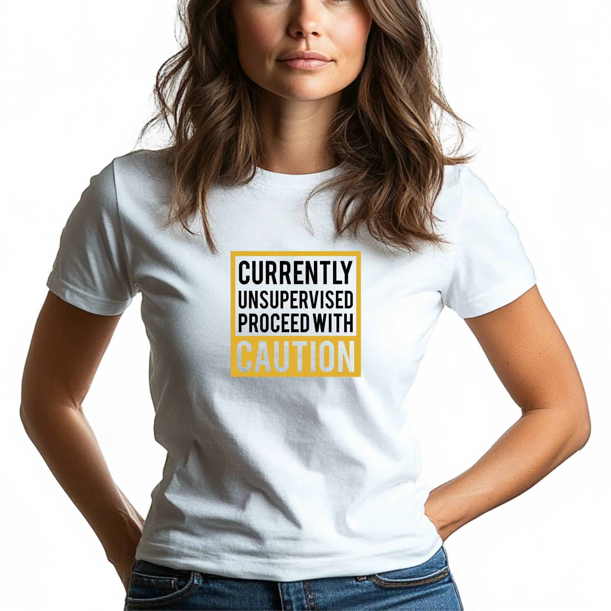 Currently Unsupervised Proceed with Caution Unisex T-Shirt - Teezers