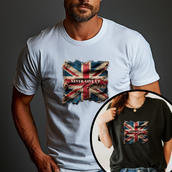 "Never Give Up" Inspirational Unisex T-Shirt – Motivational Quote Tee for Everyday Strength (UK)